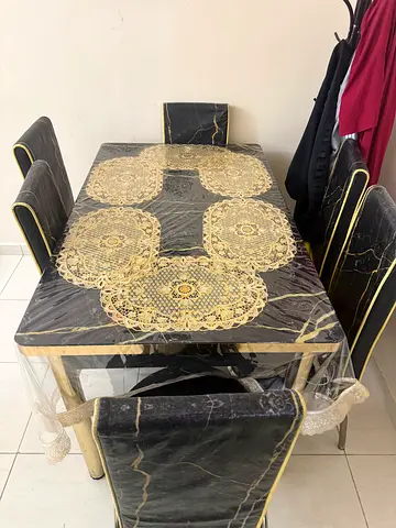 Modern Extendable Marble Effect Dining Set with 6 Chairs