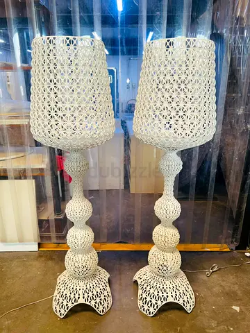 Pair of Elegant White Designer Luxury Standing Floor Lamps