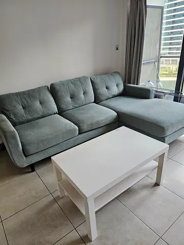 Green 3-seater Fabric Sofa in Good Condition and coffe table