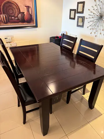Dark Wood Dining Table with 4 Chairs - Solid, Good Condition