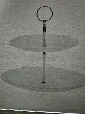Two-tier glass serving cake stand with metal handle