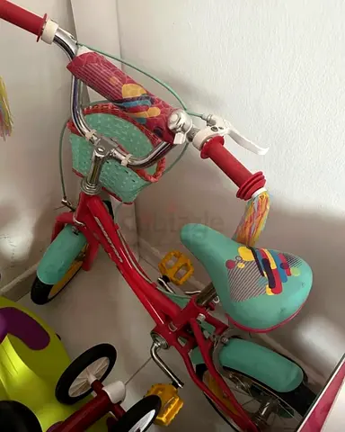 Childs Pink  Teal Bike with Training Wheels and Basket - Good Condition sparkle brand