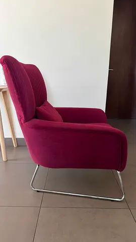 Maroon Velvet Lounge Armchair with Chrome Sled Base