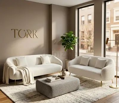Elegant Cream Boucle Curved Sofa