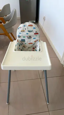 White Baby High Chair with Printed Seat Cover