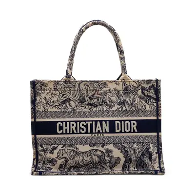 Authentic CHRISTIAN DIOR Medium Book Tote with Blue TOILE DE JOUY Embroidery
