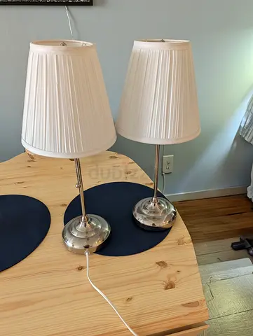 Pair of metal table lamps with white pleated shades - set of 2