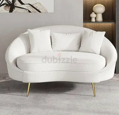 Modern Curved White Bouclé Accent Armchair