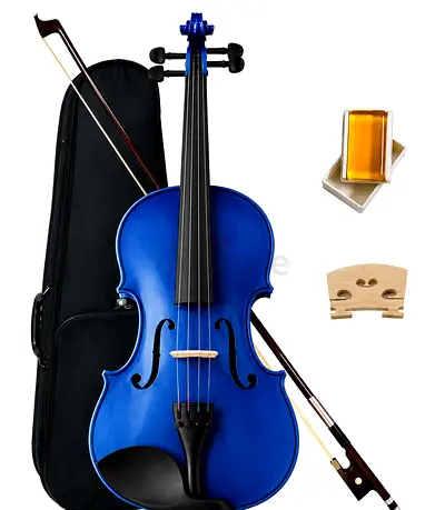 Blue Finish Handmade 4/4 Full Size Acoustic Violin for Adults and Kids – Premium Indian Maple Wood