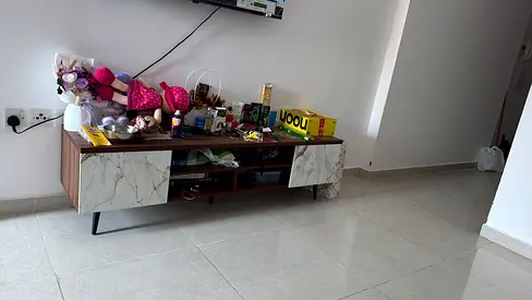 Low Profile TV Console Cabinet with Marble-Effect Doors