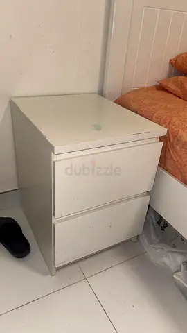 White 2-drawer bedside nightstand - used, solid basic design