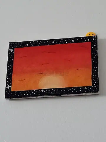 MOVING OUT SALE: Hand-painted sunset canvas with starry border — small wall art