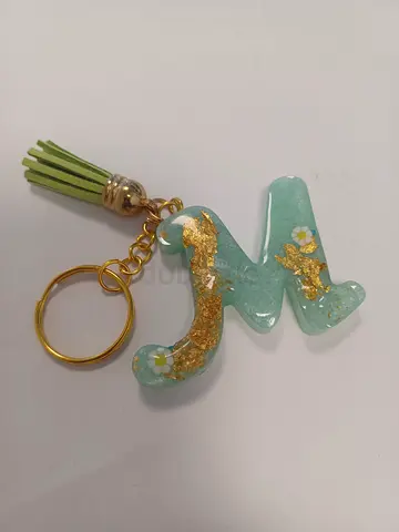 Handmade Resin Keychain with Gold Flakes and Tassel (Mint Green)