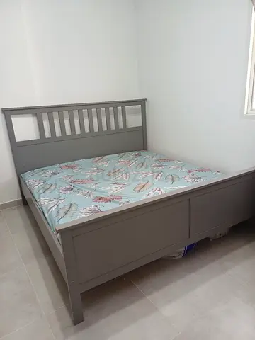 Grey Wooden Double Bed with Headboard - Good Condition