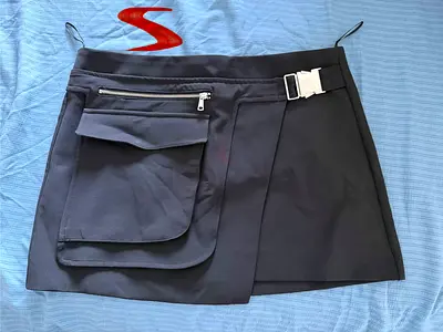 Black mini skort with cargo pocket and side buckle - size S