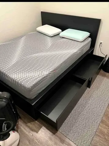 IKEA  Queen Size Bed + 2 Storage Drawers + Mattress
