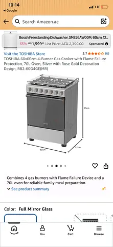 Toshiba 4-Burner Gas Cooker with 70L Oven