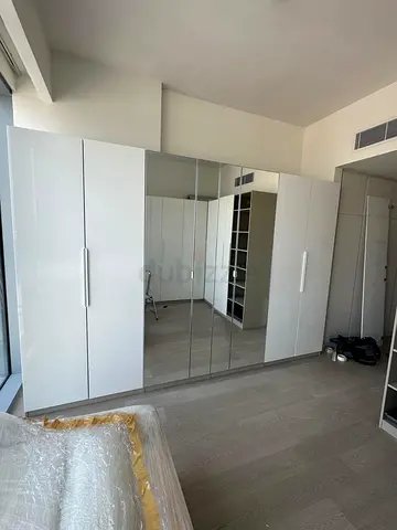 Large White Gloss Wardrobe with Mirrored Doors - Good Condition
