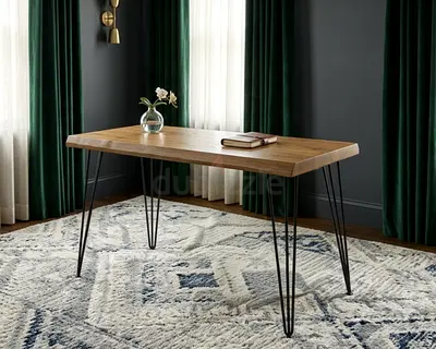 Solid Wood Study Table with Hairpin Legs - Natural Oak Finish