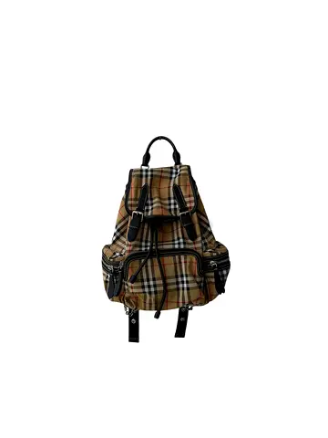 Beige Checkered Canvas Backpack with Leather Trim Burberry Authentic vintage