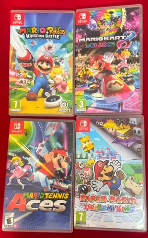 Nintendo Switch Games — Mario Kart 8 Deluxe, Mario Tennis Aces, Paper Mario, Mario + Rabbids