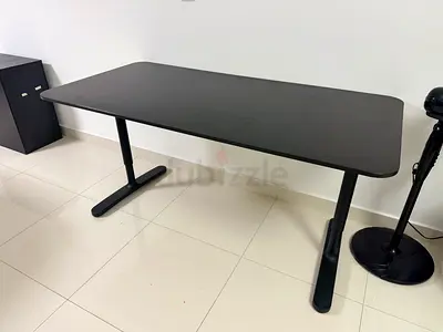 Black rectangular office desk with metal legs - good condition