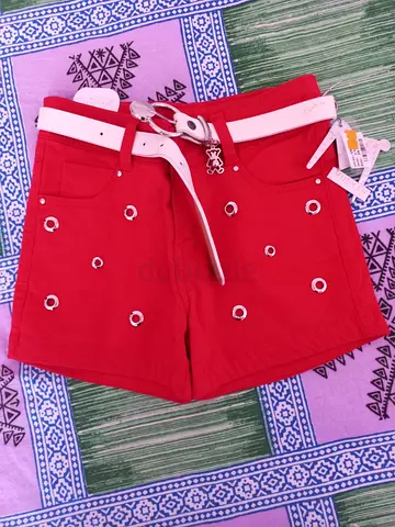 Red girls shorts with eyelet detailing and white belt - new