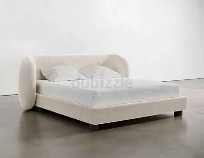 Modern Cream Upholstered Double Bed Frame with Curved Headboard