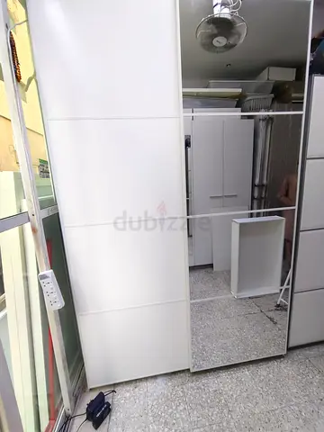White Sliding Door Wardrobe with Mirror - Good Condition