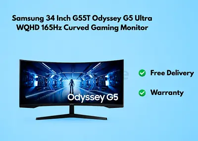 Samsung 34 Inch G55T Odyssey G5 Ultra WQHD 165Hz Curved Gaming Monitor