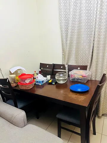 Solid Dark Wood Dining Table with 6 Chairs - Good Condition
