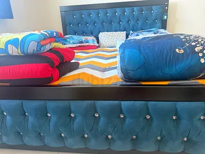 Kind size customised bed with storage , mattress and 2 side tables