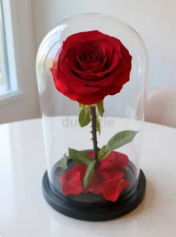 Preserved Red Rose in Glass Dome Decorative Display