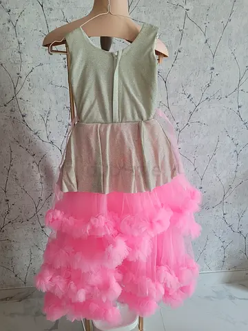 Girls pink ruffled tulle party dress