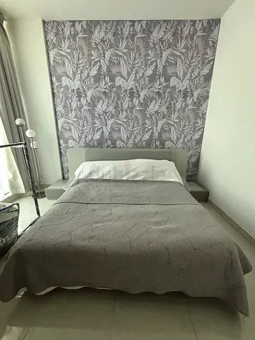 Home Centre king bed frame with bedside tables (without mattress)