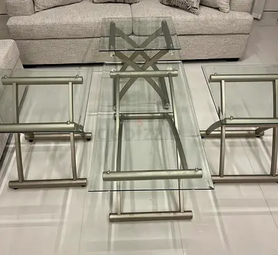 Glass Top Coffee Table and Three Side Glass Top Tables - Modern Metal Frame