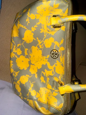Tory Burch yellow floral leather satchel handbag - good condition