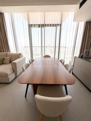 Solid Wood Dining Table with 6 Upholstered Chairs - Modern Set
