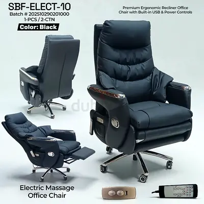 Electric Massage Recliner Office Chair with USB  Power Controls - Black
