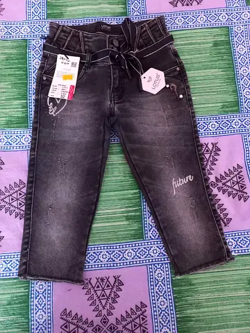 Girls black cropped jeans with tie waist - new with tags
