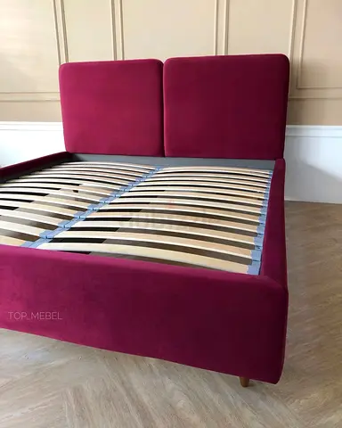 Queen upholstered bed frame with headboard - deep magenta