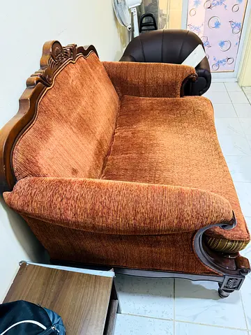 Used 2-Seater Classic Wooden Frame Sofa - Brown Upholstery