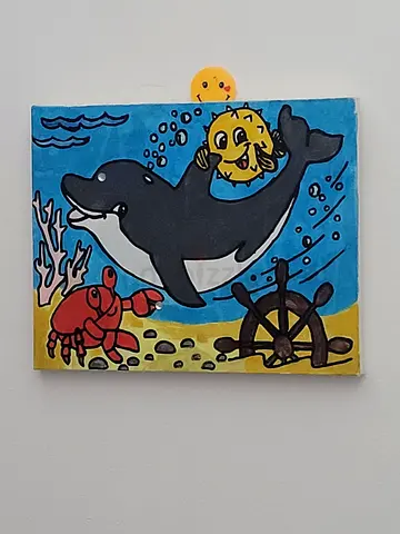 MOVING OUT SALE: Hand-painted Kids Wall Art - Cute Dolphin  Sea Creatures Canvas