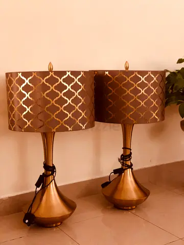 Pair of Gold Table Lamps with Patterned Shades