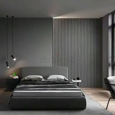 Modern Low-Profile Upholstered Double Bed - Grey