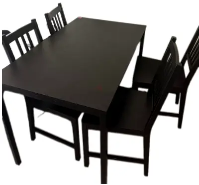 IKEA-style Black Dining Table with 4 Chairs - Solid Practical Set