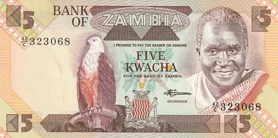 ZAMBIA 5 KWACHA BANKNOTE 1986