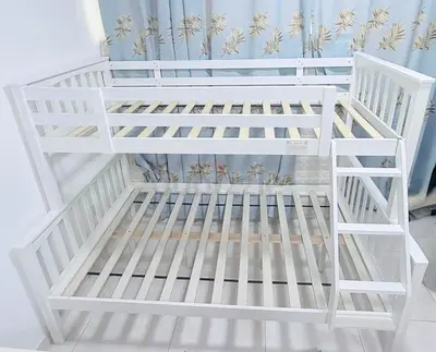 White Home Center Wooden Bunk Bed Frame with Side Ladder — Good Condition