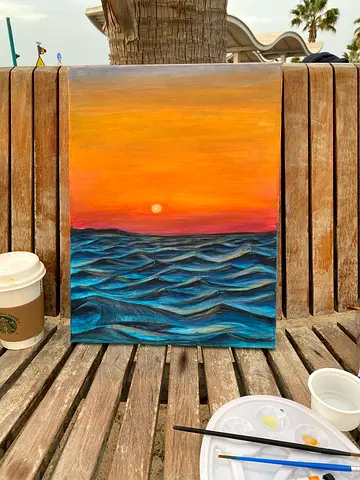 Painted Sunset Over the Ocean