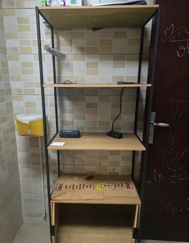 Wood and Black Metal Open Shelf Unit - 4 Tier Storage Rack